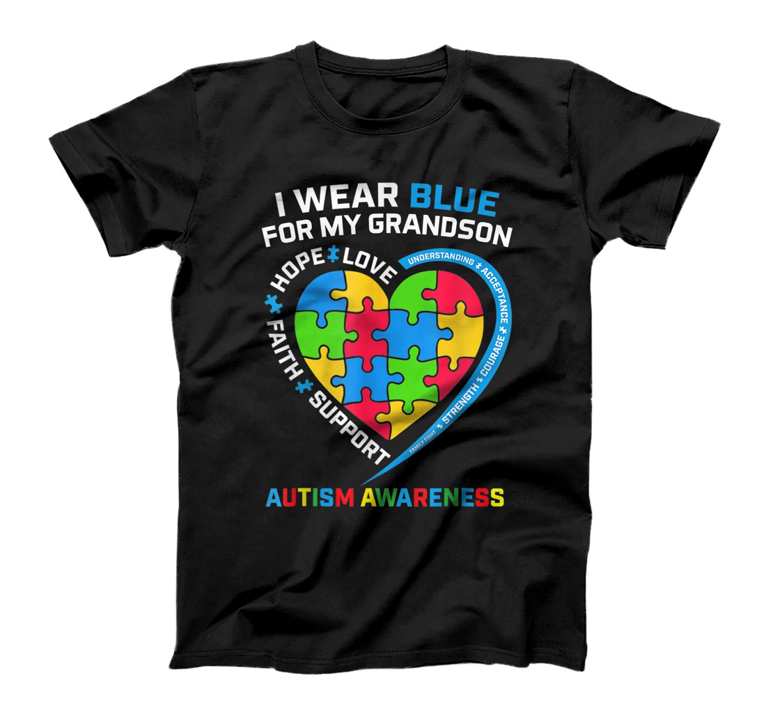 Personalized Grandma Grandpa I Wear Blue For My Grandson Autism Awareness T-Shirt, Women T-Shirt