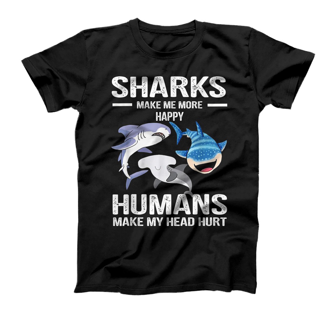 Personalized Sharks Make Me More Happy Humans Make My Head Hurt Funny T-Shirt, Kid T-Shirt