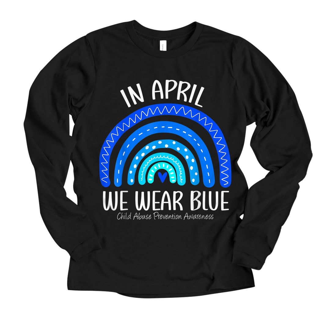 Personalized Rainbow April We Wear Blue Child Abuse Prevention Awareness Long Sleeve T-Shirt