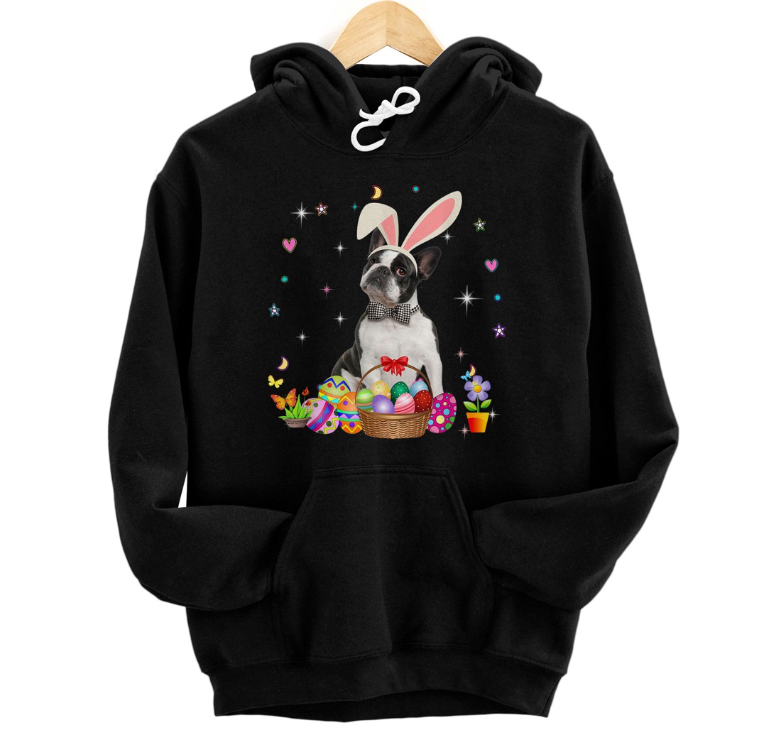 Personalized Cute Boston Terrier Easter Day Bunny Eggs Easter Womens Pullover Hoodie