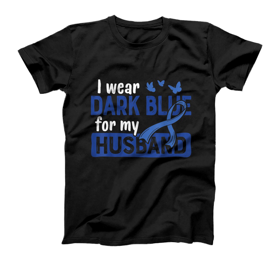 Personalized Dark Blue for My Husband Colon Cancer Awareness Ribbon T-Shirt, Kid T-Shirt