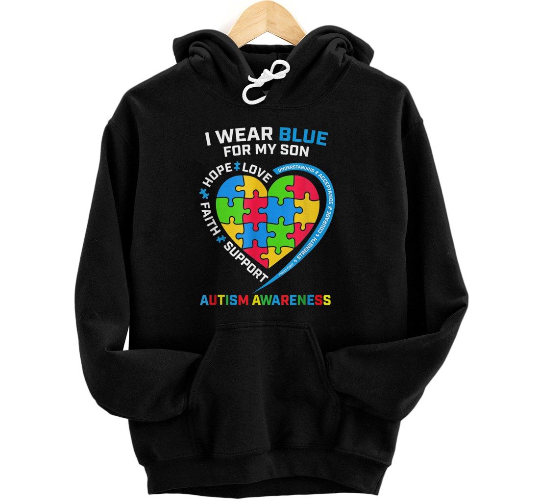 Personalized I Wear Blue For My Son Autism Awareness Pullover Hoodie