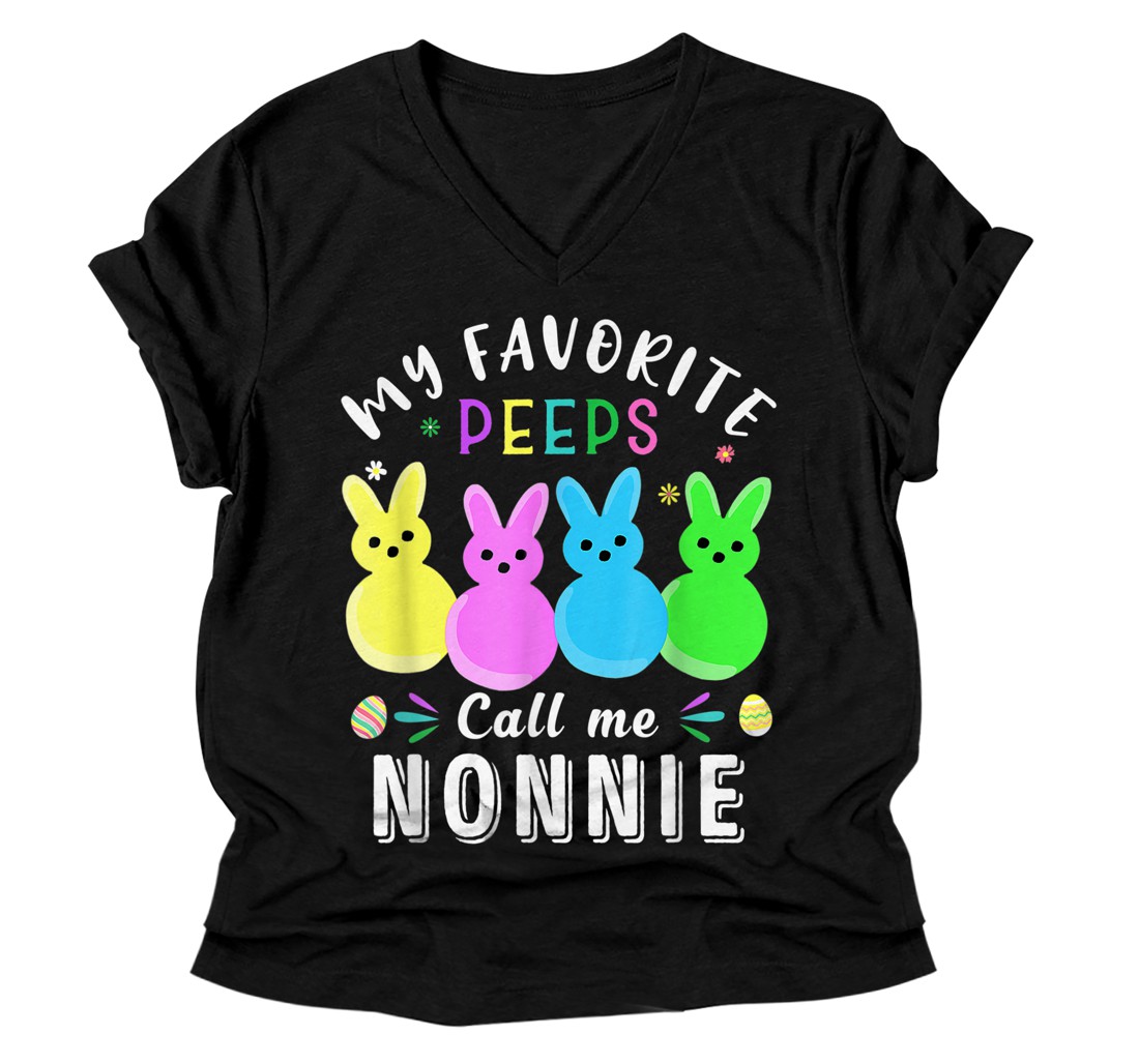 Personalized My Favorite Peeps Call Me Nonnie Cute Easter Basket V-Neck T-Shirt