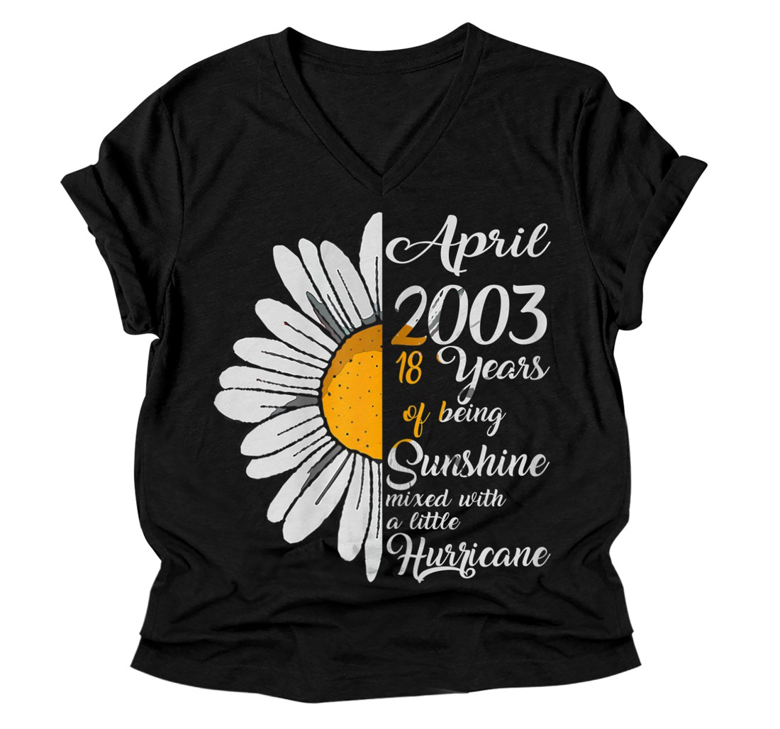 Personalized Womens April Girl 2003 V-Neck T-Shirt 18 Years Old 18th Birthday V-Neck T-Shirt