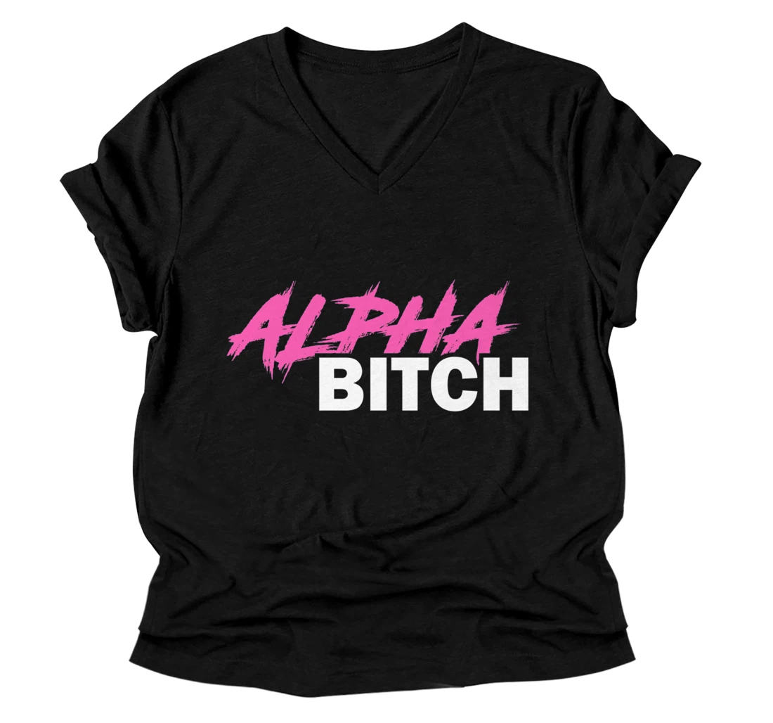 Personalized Alpha Bitch Badass Woman Warrior Strong gym weightlifting Premium V-Neck T-Shirt