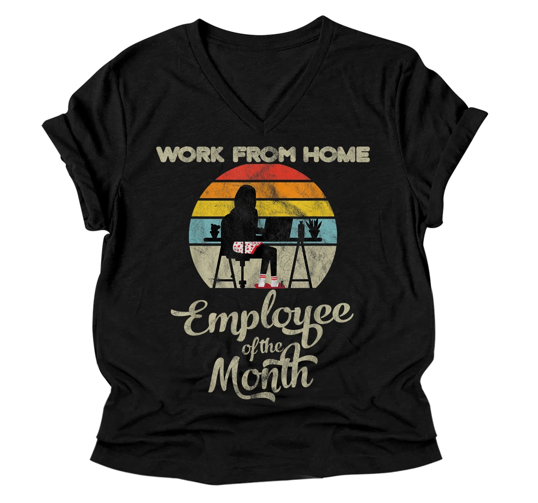 Personalized Work From Home Employee of The Month WFH Telecommuting V-Neck T-Shirt