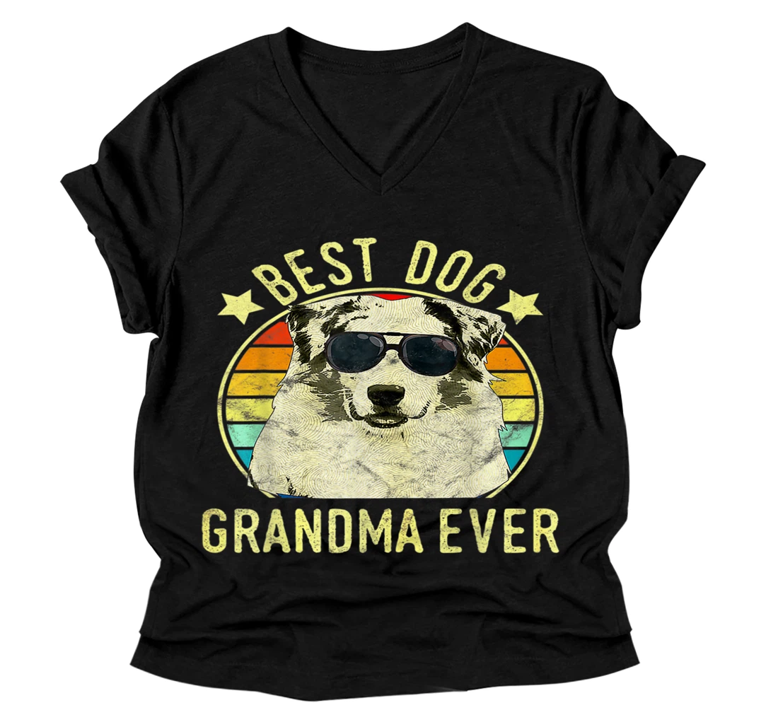 Personalized Womens Best Dog Grandma Ever Australian Shepherd M V-Neck T-Shirt V-Neck T-Shirt