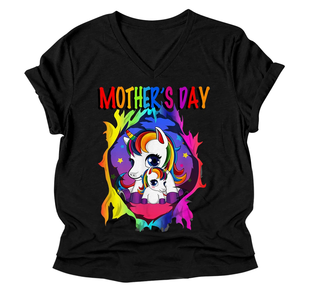 Personalized Mother's Day - Unicorn Mother's Day V-Neck T-Shirt