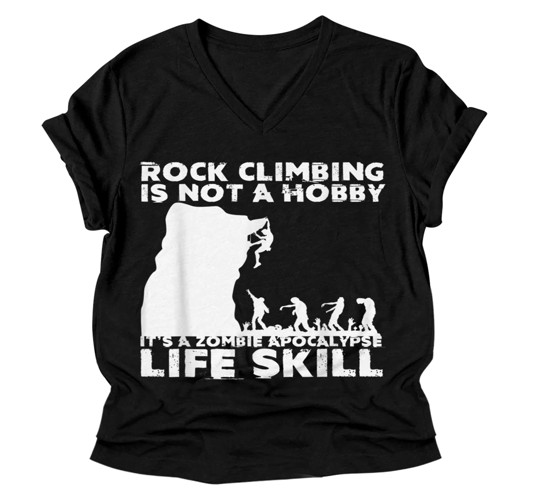 Personalized Funny Rock Climber For Men Women Cool Zombie Climb V-Neck T-Shirt V-Neck T-Shirt