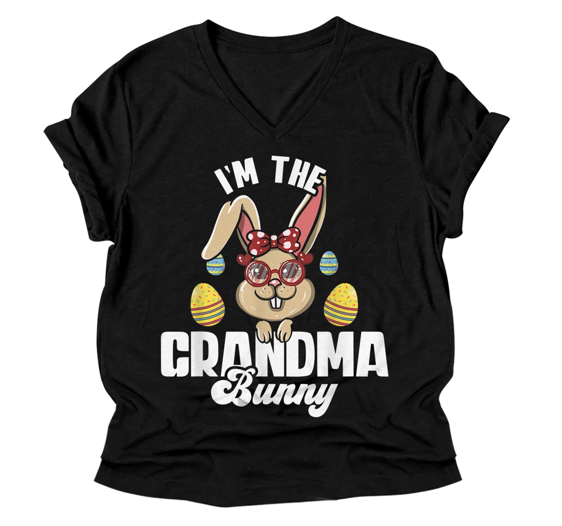 Personalized I'm The Grandma Bunny Matching Family Easter Party V-Neck T-Shirt