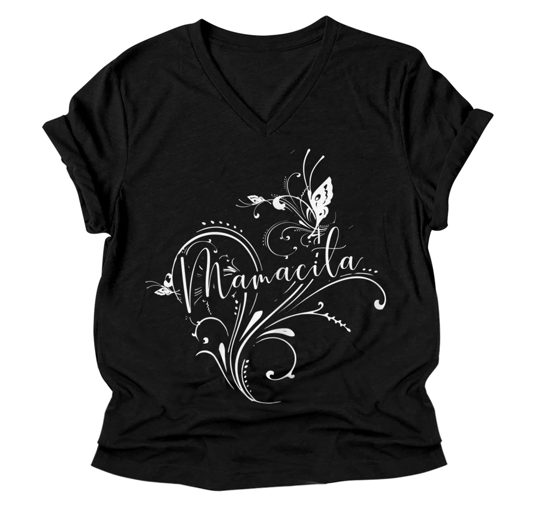 Personalized Womens Mamacita Floral Mother Appreciation Spanish Mexican Mom V-Neck T-Shirt