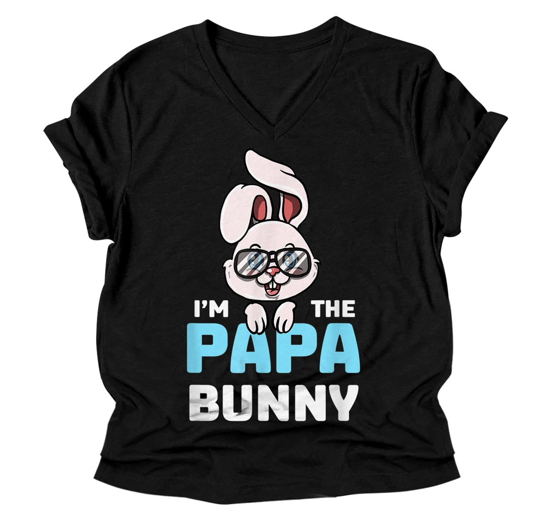 Personalized Mens I'm The Papa Bunny Matching Family Easter Party V-Neck T-Shirt