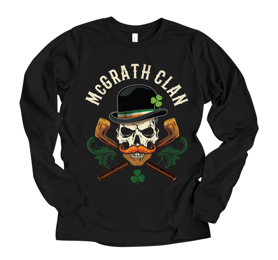 Personalized Irish Family McGrath Clan Biker Skull with Shamrock Premium Long Sleeve T-Shirt