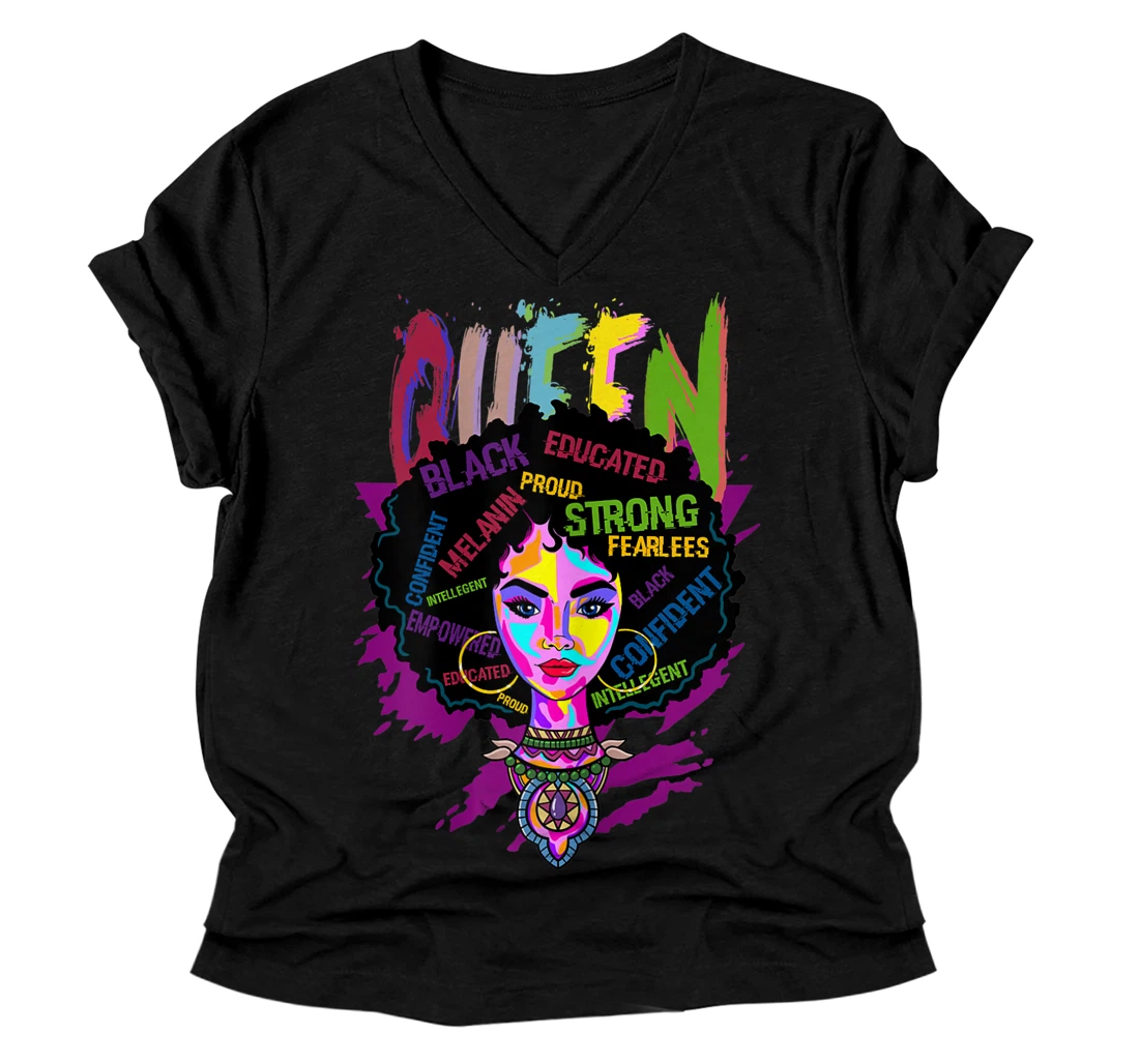 Personalized Womens Black Queen Shirt Women, Black Queen V-Neck T-Shirt, Black Queen V-Neck T-Shirt