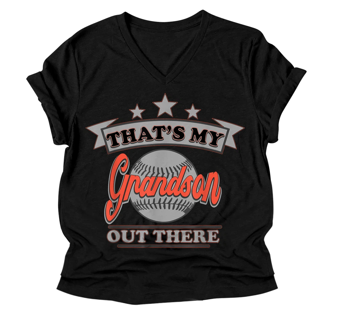 Personalized That's My Grandson Out There Baseball For Grandma Grandpa V-Neck T-Shirt