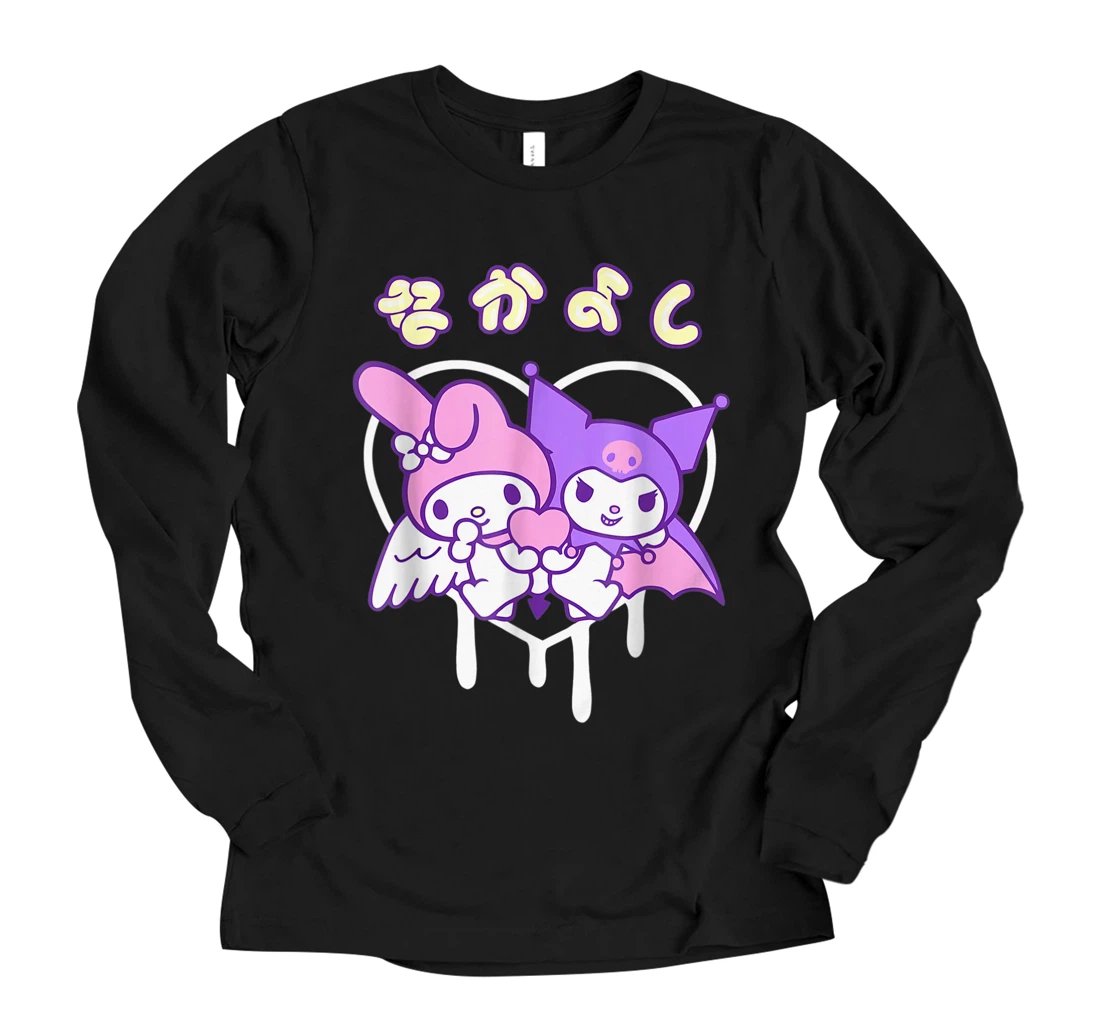 Personalized My Valentines Melody and Kuromi Drip Heart Valentines Long Sleeve T-Shirt