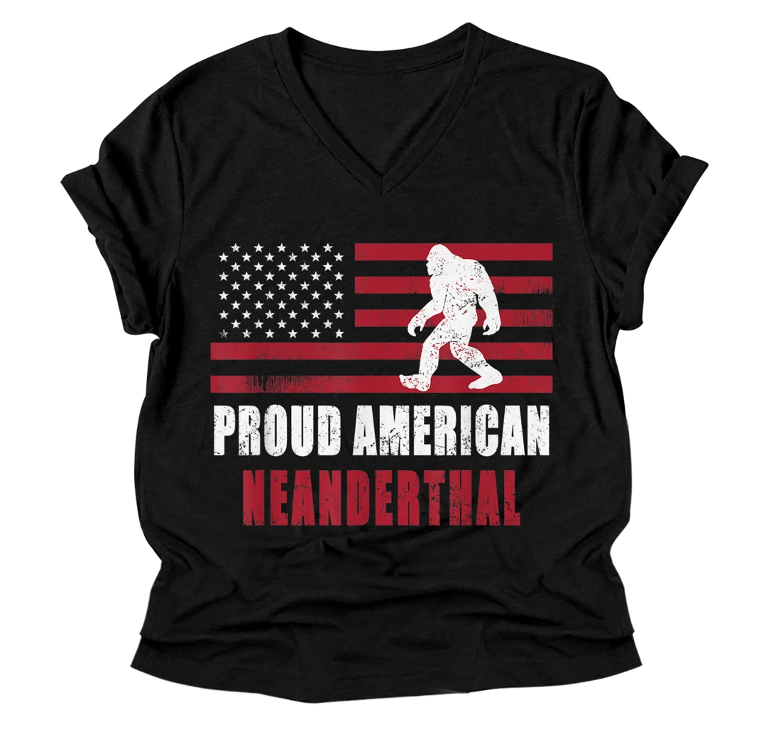 Personalized American Neanderthal vintage Flag for Proud Neanderthals V-Neck T-Shirt