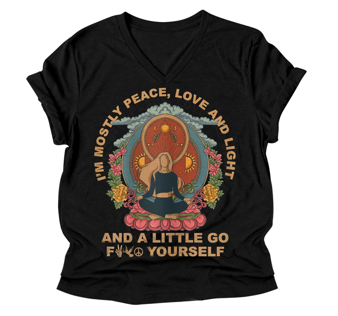 Personalized Womens Peace Love Light Shirt Peace Yoga Shirt V-Neck T-Shirt Women Graphic V-Neck T-Shirt