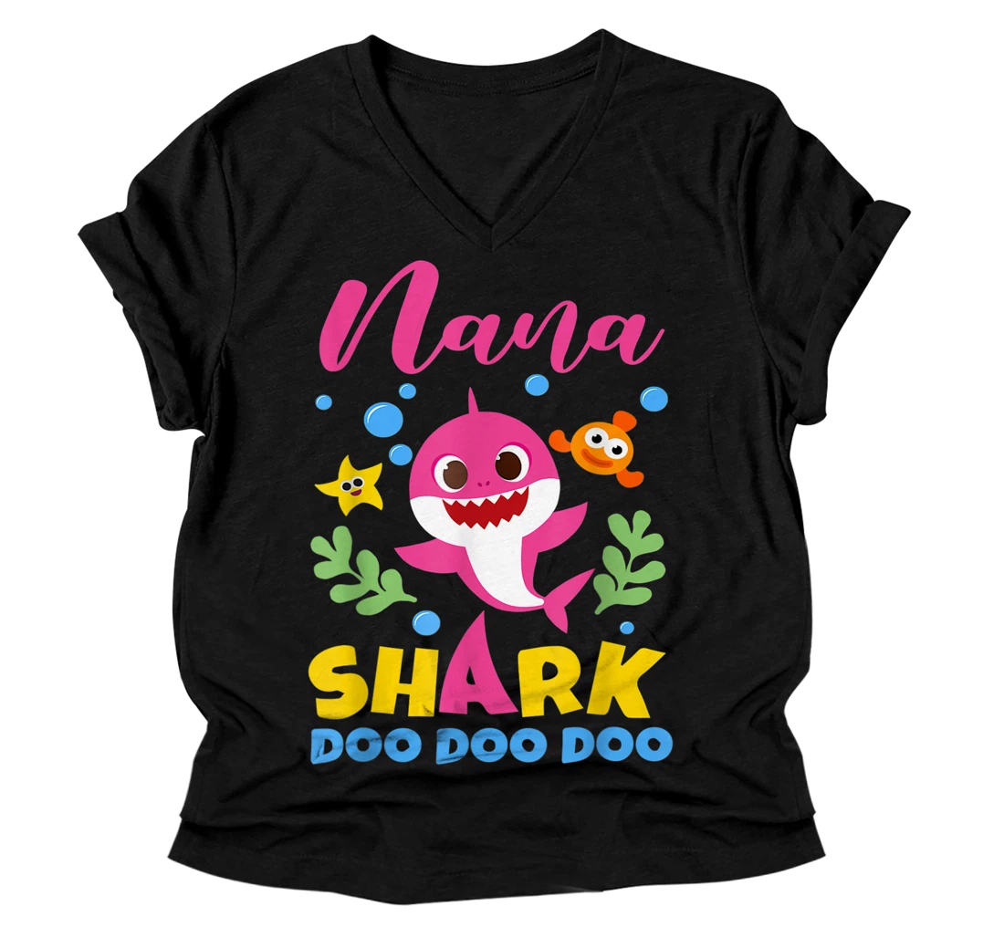 Personalized Nana Shark Gift Cute Baby Shark Family Matching V-Neck T-Shirt