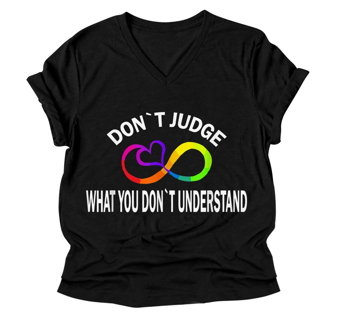 Personalized Rainbow Infinity Symbol Autism Awareness Teacher V-Neck T-Shirt