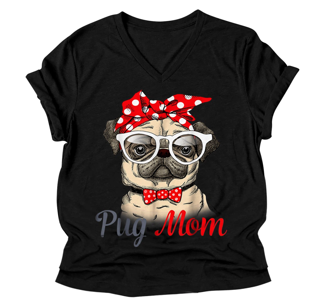 Personalized Pug Mom Mother's Day Funny Pug Mother's Day V-Neck T-Shirt