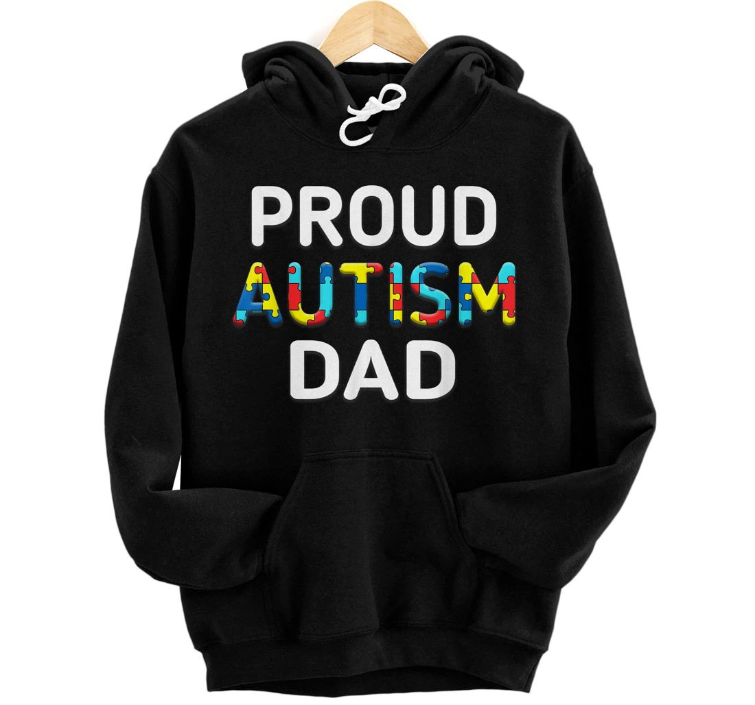 Mens Unique Proud Autism Dad Colored Puzzle Pieces Awareness Pullover Hoodie