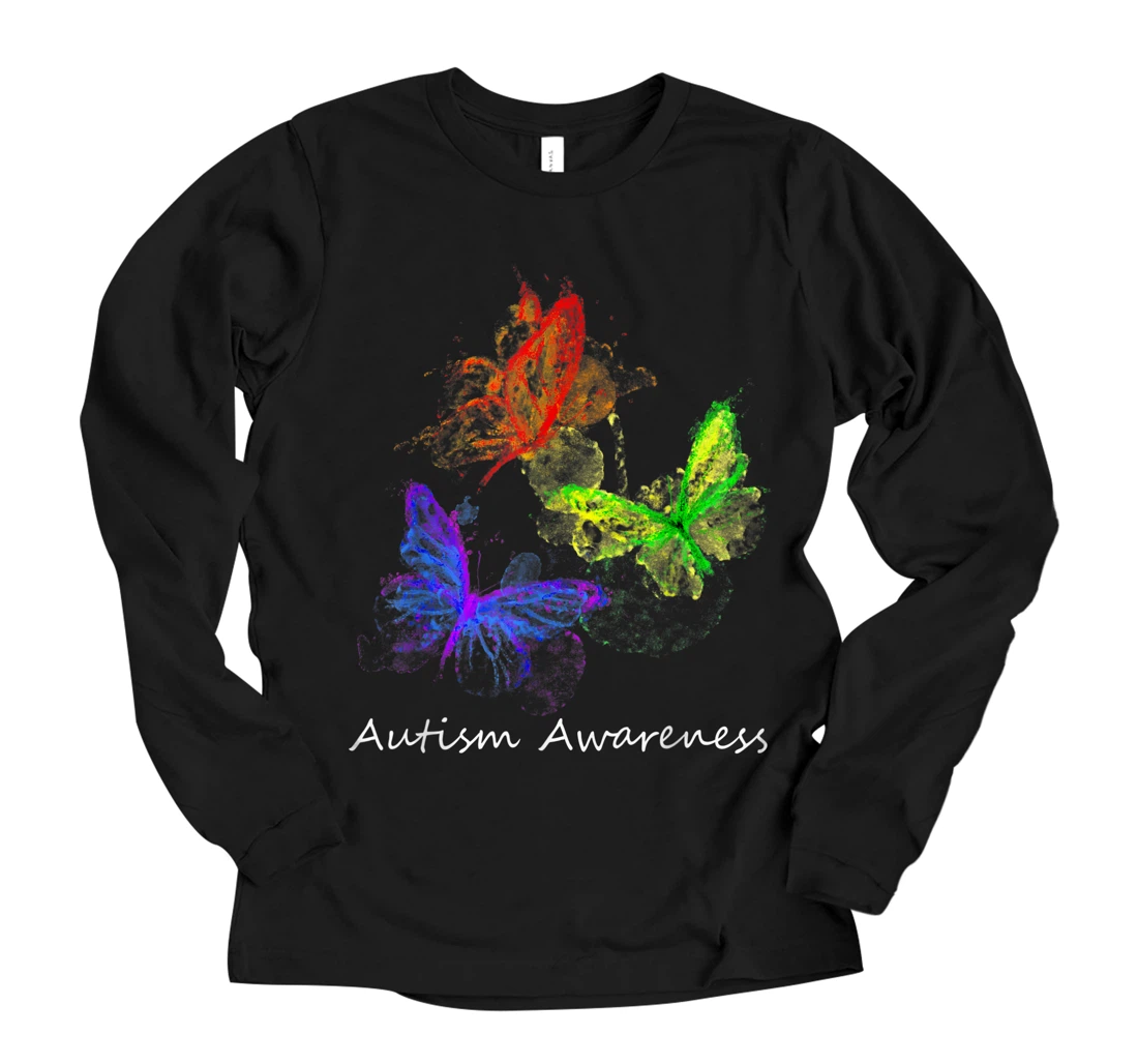 Autism Awareness Butterflies Without Puzzle Pieces Colorful Long Sleeve T-Shirt