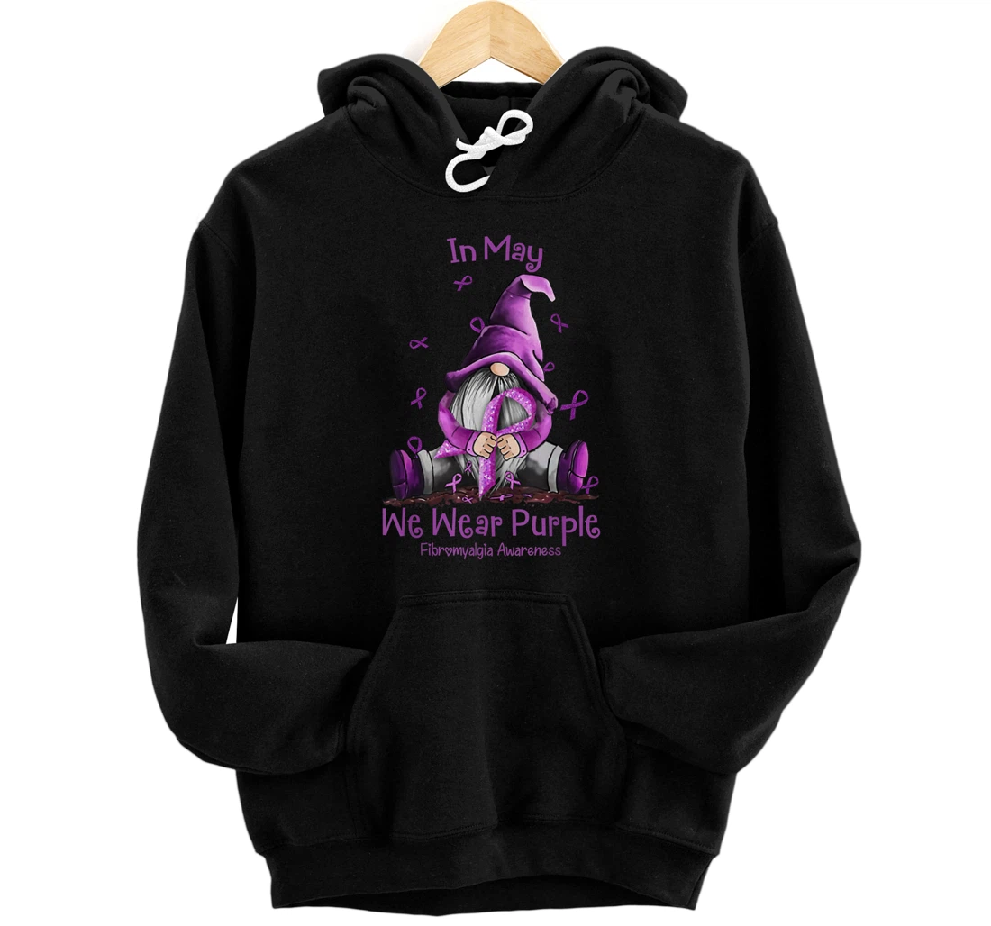 In May We Wear Purple Gnomes Ribbon Fibromyalgia Awareness Pullover Hoodie