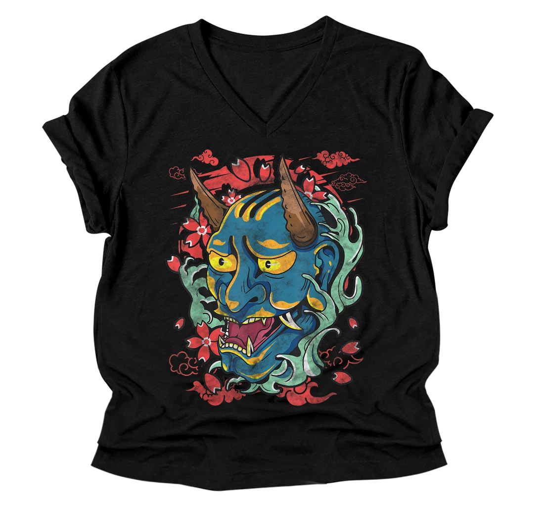 ONI JAPANESE DEMON MASK V-Neck T-Shirt