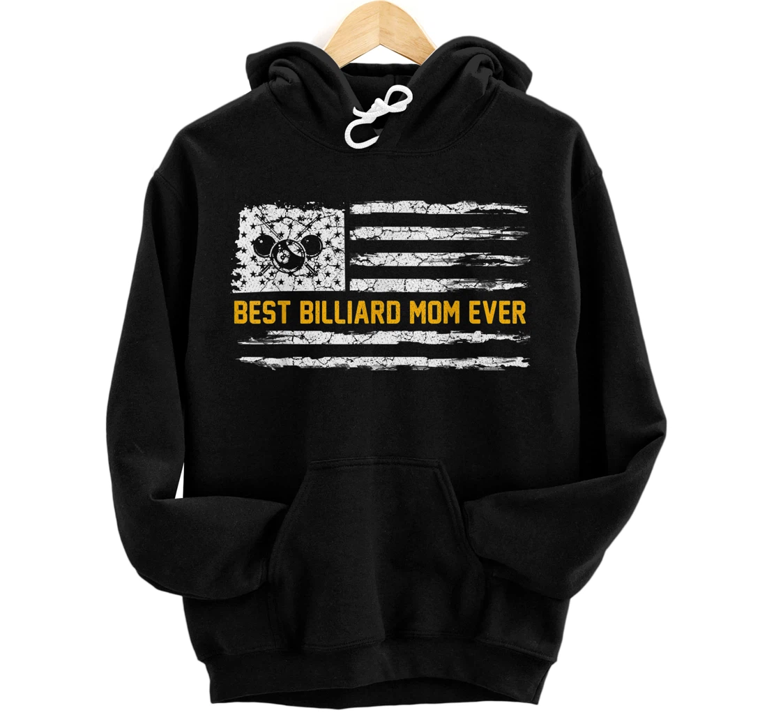 Personalized Vintage American Flag Best Pool Billiard Snooker Mom Ever Pullover Hoodie