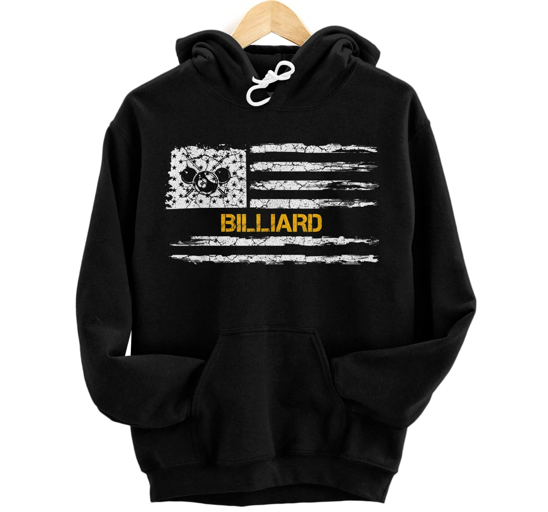 Personalized Vintage USA American Flag Pool Billiard Snooker Silhouette Pullover Hoodie