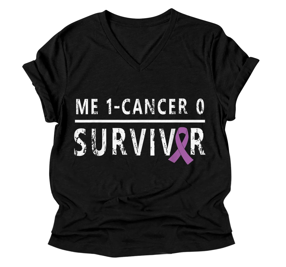 Personalized Me 1 Cancer 0 Survived Breast Cancer Awareness V-Neck T-Shirt