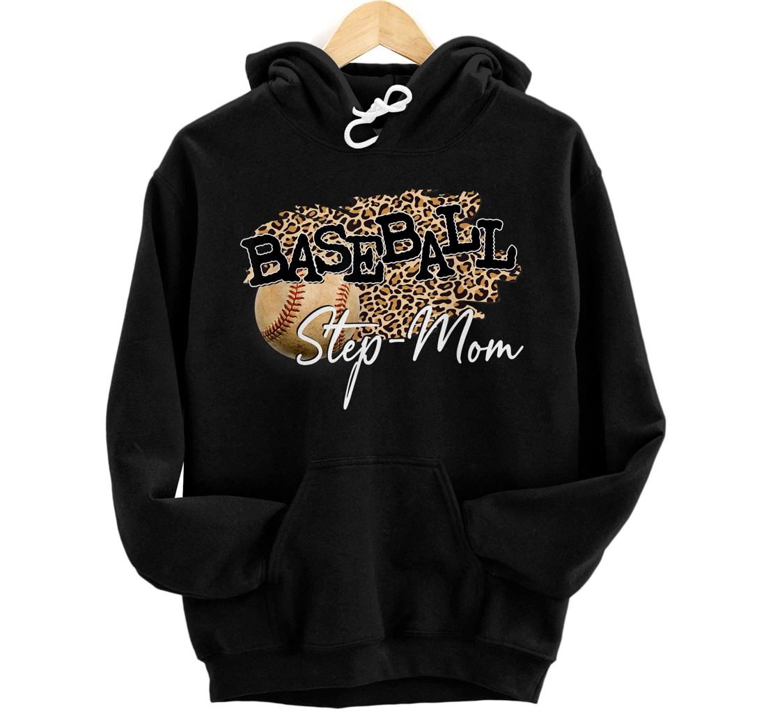 Personalized Baseball Step-Mom Leopard Mother's Day Pullover Hoodie