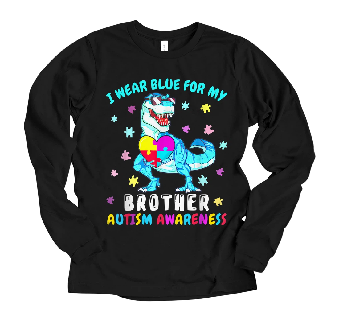 Personalized I Wear Blue For My Brother Dinosaur Autism Awareness Long Sleeve T-Shirt
