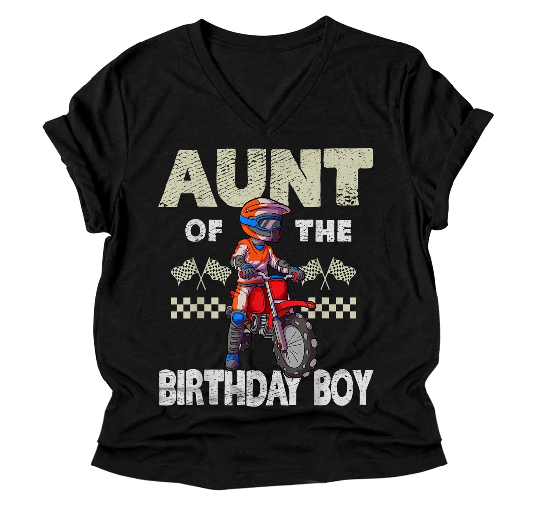 Personalized Motocross MX Aunt Birthday Boy MX Family Dirt Bike Birthday V-Neck T-Shirt