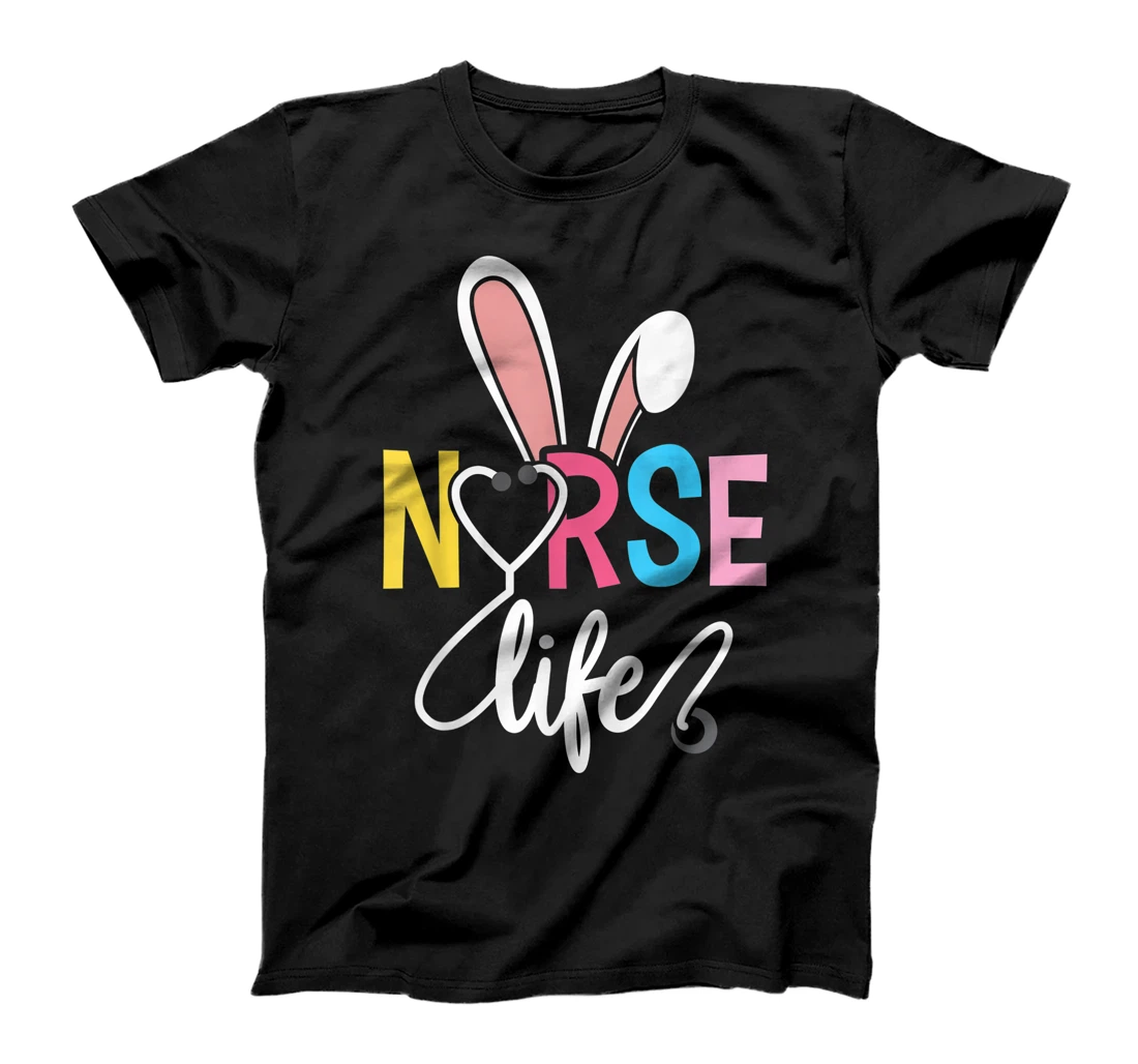 Personalized Nurse Life Stethoscope Nursing Cute Easter Bunny T-Shirt, Women T-Shirt