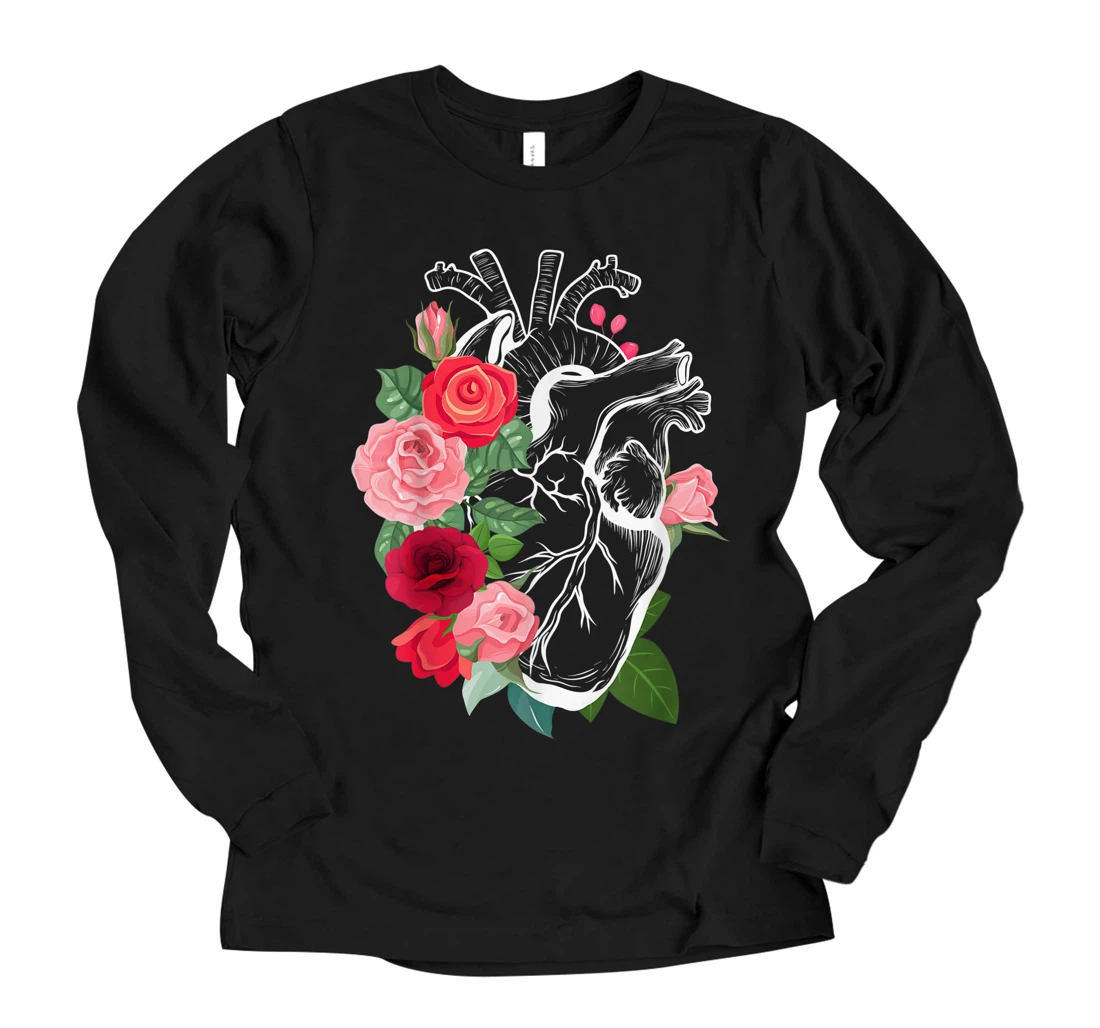 Personalized Anatomical Heart And Flowers Show Your Love Women Men Long Sleeve T-Shirt