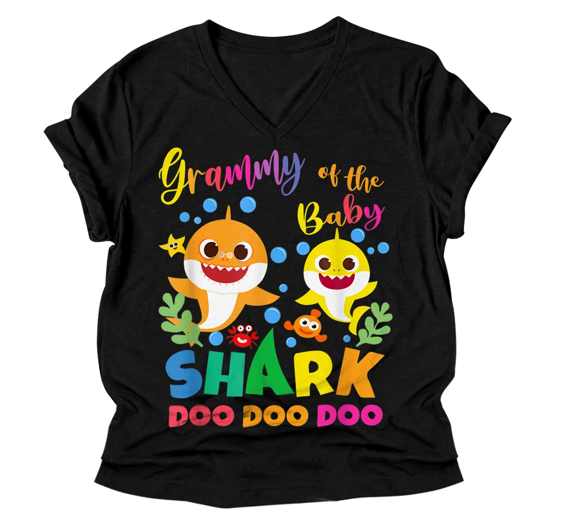 Personalized Grammy Of The Baby Shark Birthday Grammy Shark V-Neck T-Shirt