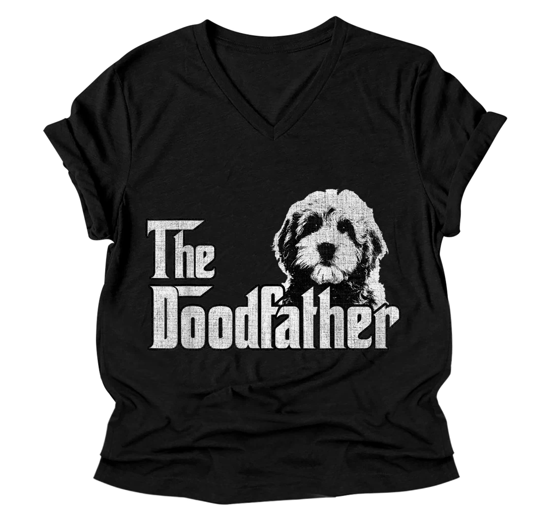Personalized The Doodfather V-Neck T-Shirt Goldendoodle Dad Fathers Day V-Neck T-Shirt