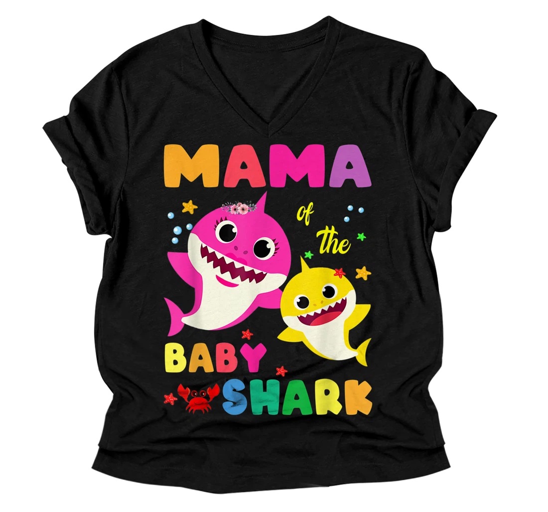 Personalized Mama Of The Baby Shark Birthday Mama Shark V-Neck T-Shirt