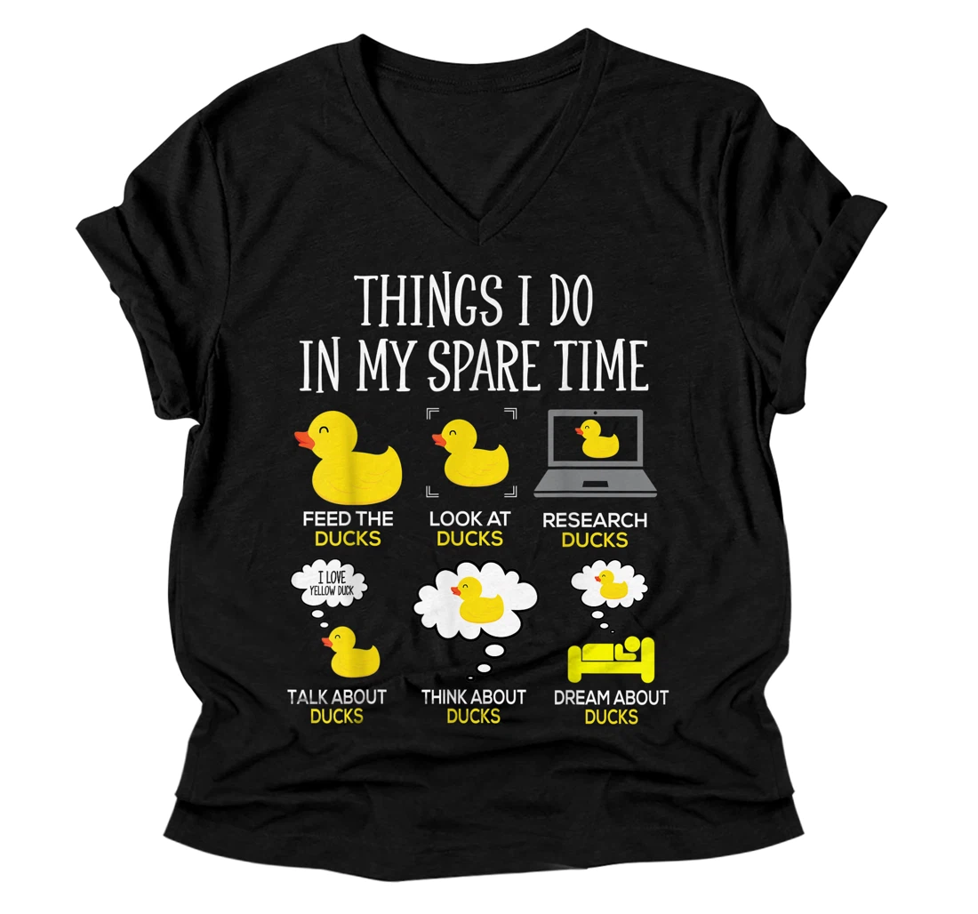 Personalized Things I Do In My Spare Time Ducks Love Cute Duck Mom Dad V-Neck T-Shirt