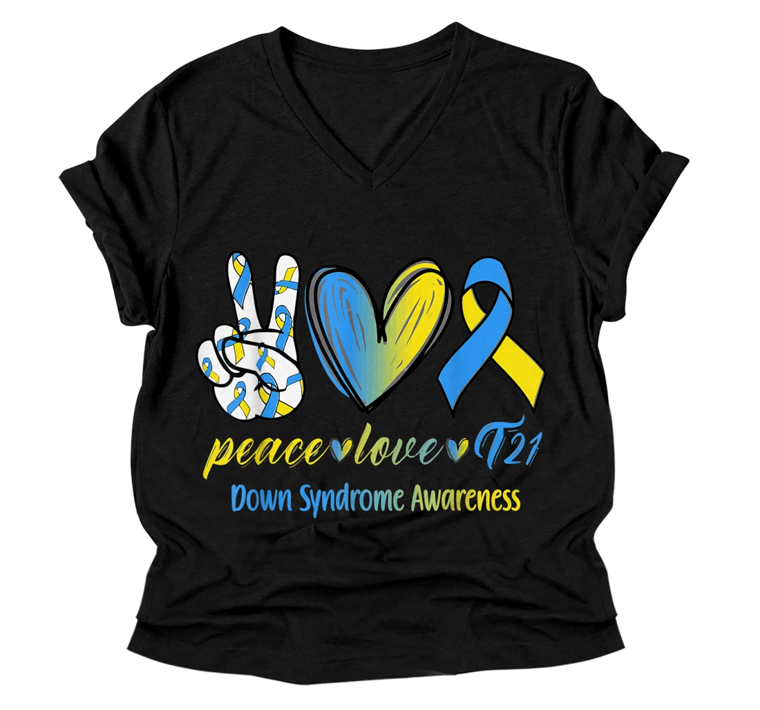 Personalized Peace Love T21 Down Syndrome Awareness Awareness Socks 3.21 V-Neck T-Shirt