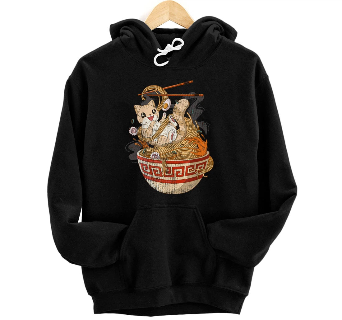 Personalized Cute Cat Ramen Tee Kawaii Anime Cats Kitten Lover Gift Pullover Hoodie