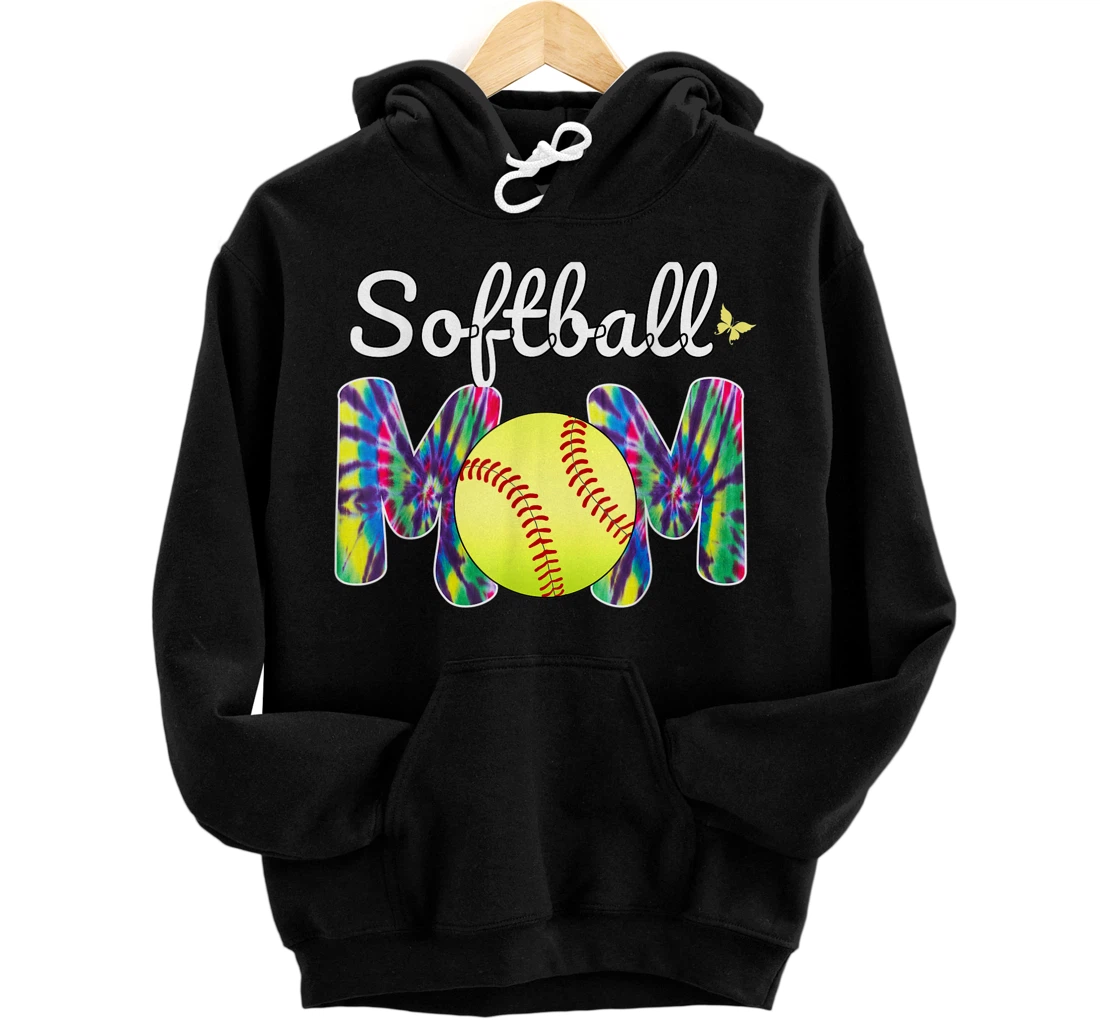 Personalized Baseball Mom Love Tie Dye Softball Mom Mother´s Day Pullover Hoodie