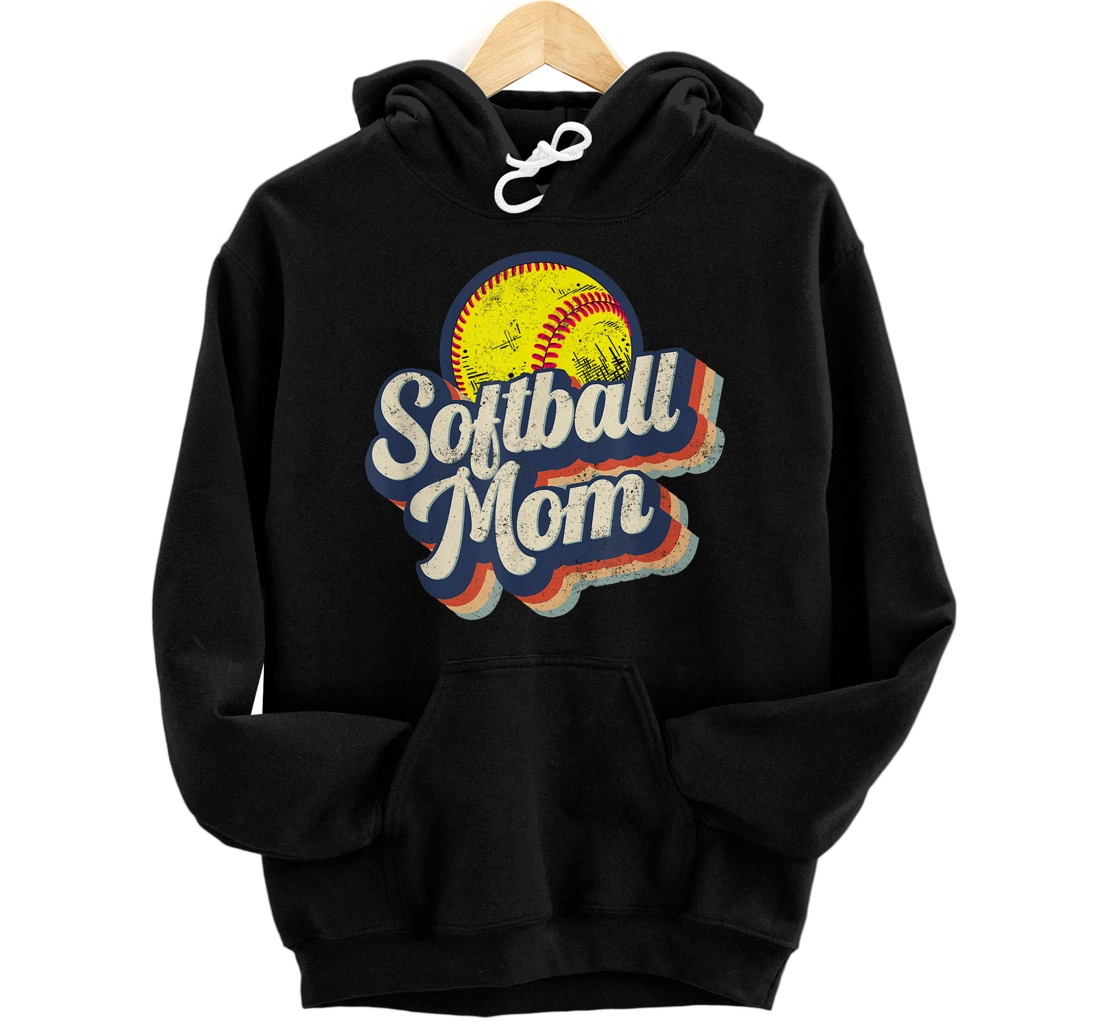 Personalized Retro Softball Mom Funny Vintage Softball Mom Mother's Day Pullover Hoodie