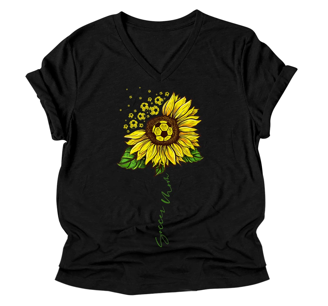 Personalized Funny Sunflower Soccer Mom Mother's Day Soccer Mom V-Neck T-Shirt