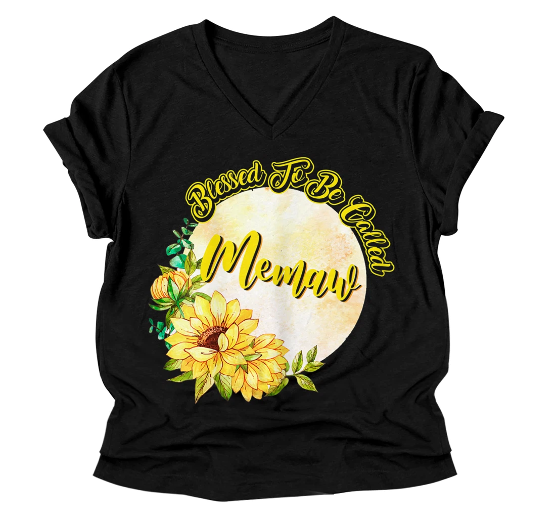 Personalized Womens Blessed To Be Called Memaw Sunflower Mother's Day Memaw V-Neck T-Shirt
