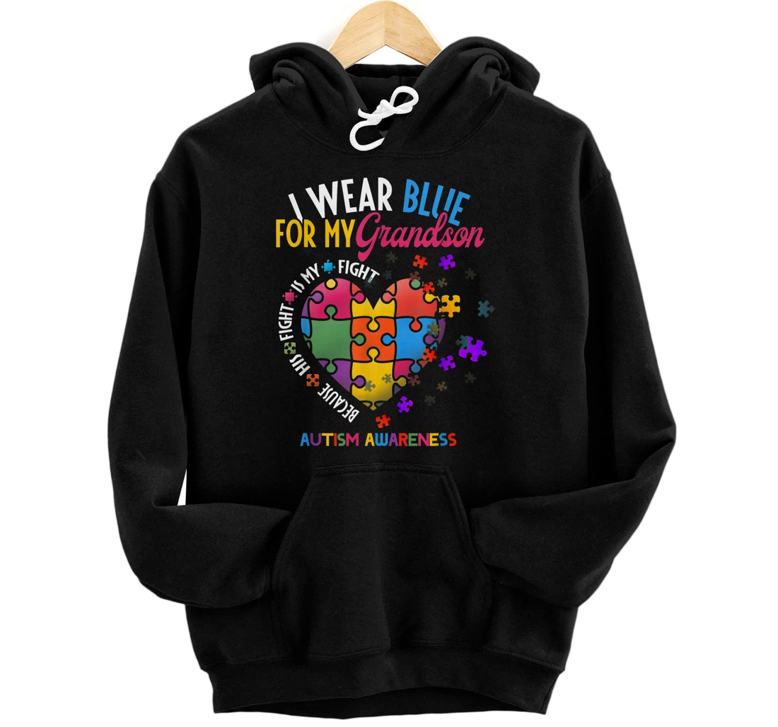 Personalized Grandma Grandpa I Wear Blue For My Grandson Autism Awareness Pullover Hoodie