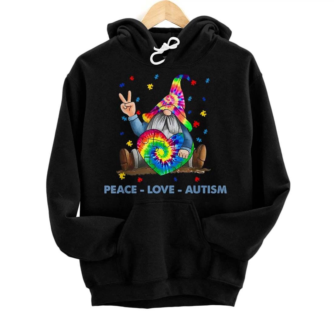 Personalized Peace & Love & Autism Mom Hippie Gnome Autism Awareness Pullover Hoodie