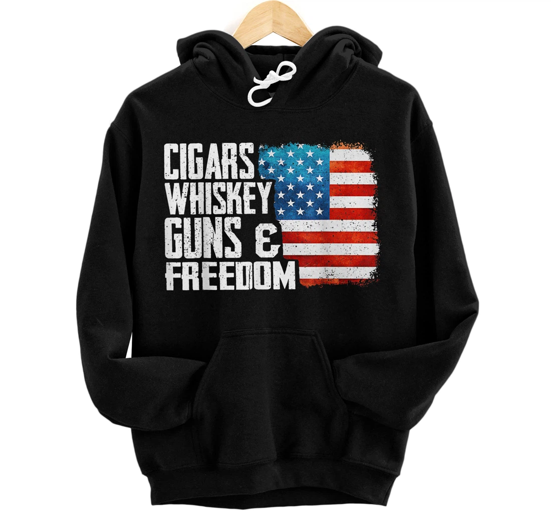 Personalized Cigars Whiskey Gun And Freedom Flag American Pullover Hoodie